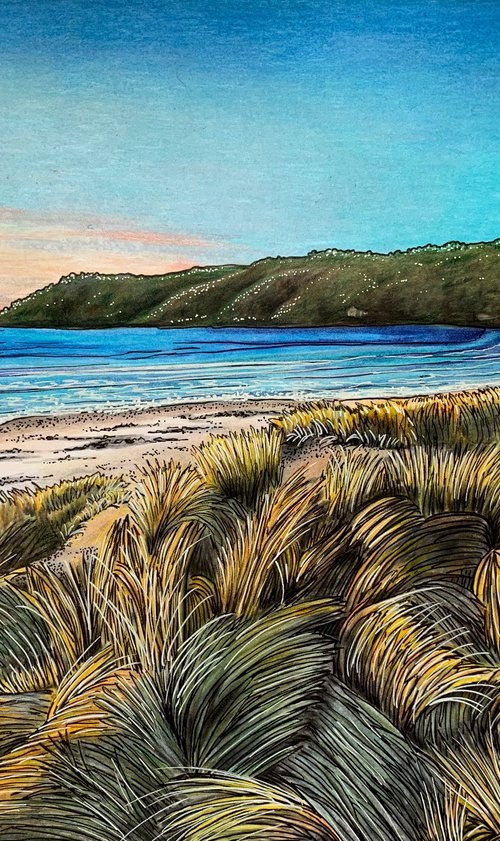 Oxwich through the dunes by Karen Elaine  Evans