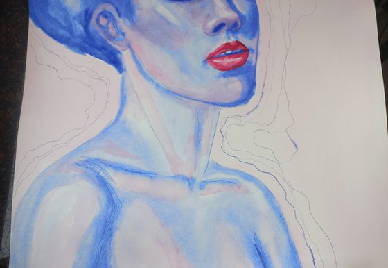 Abstract watercolor portrait 78x54 cm