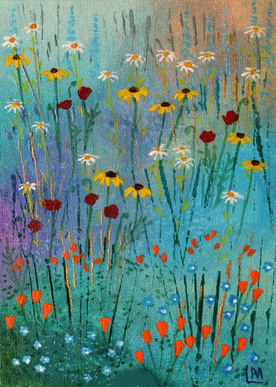 Mini Meadow 3 - poppies, rudbeckias, daisies and forget-me-nots