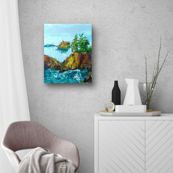 ROCKY SHORE.  SNOW IS IN THE AIR