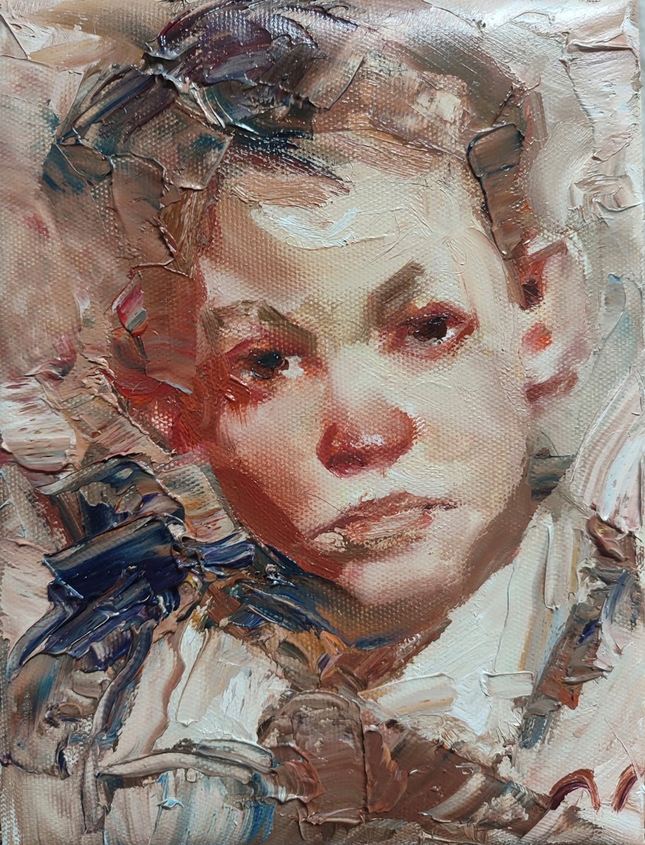 Impressionistic Portrait Oil Painting By Pavel Guliaev, 6 X 8", Boy, Original Artwork