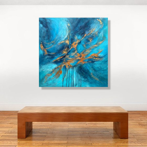 Blue Planet - XL LARGE,  TEXTURED ABSTRACT ART – EXPRESSIONS OF ENERGY AND LIGHT. READY TO HANG!