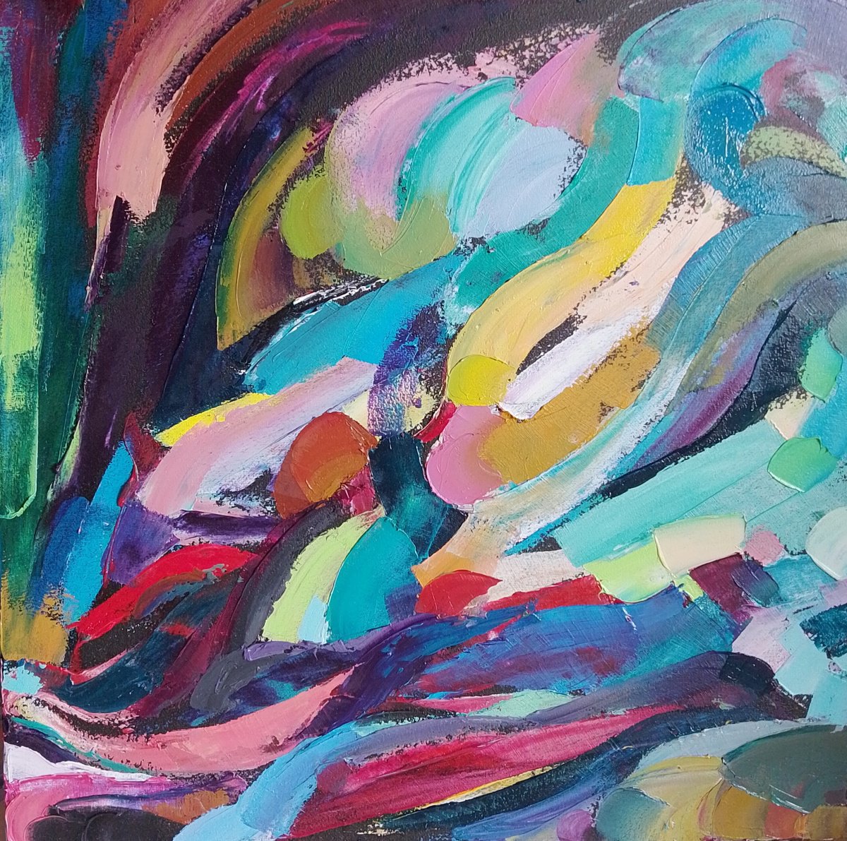 Abstract Oil Painting By Valentyna Sokolovska, 16 X 16", The Dragon Has Arrived, Original Artwork