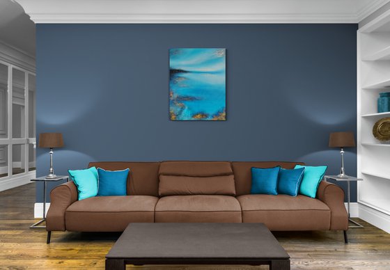 A XL large original modern semi abstract painting "Fifty shades of blue"