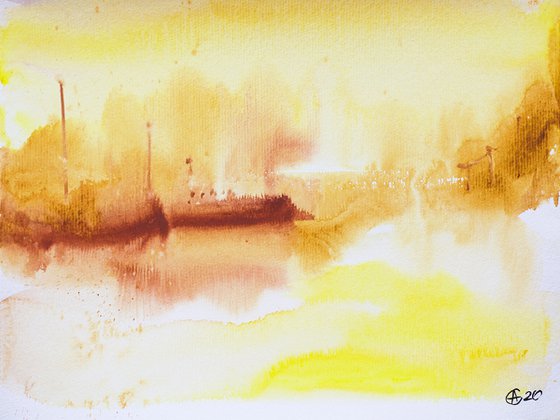 Abstraction landscape. Spanish series. #3 warm. Small interior gallery wall white watercolor acuarelle