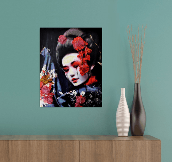 Crying Geisha with Dried Flowers