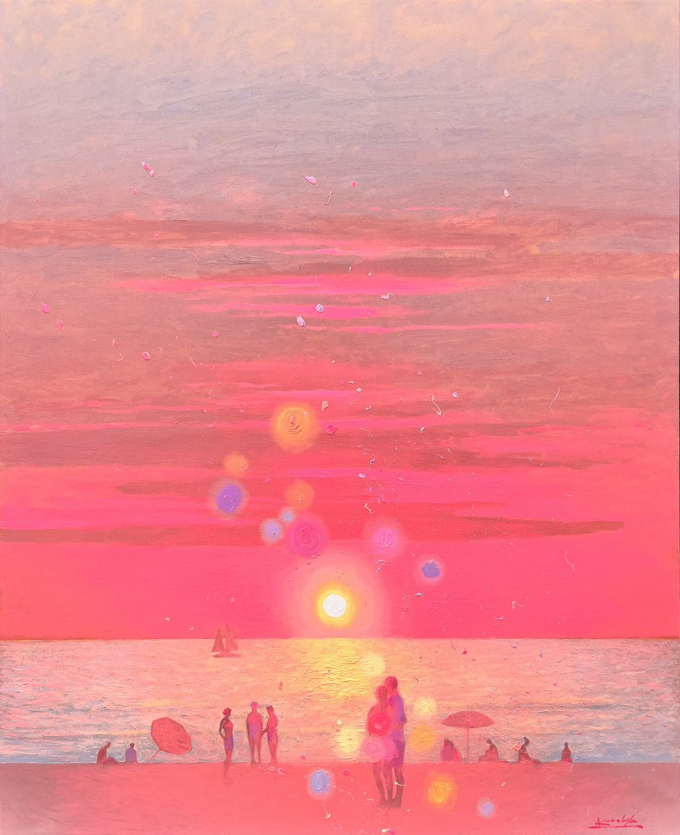 Impressionistic Landscape Oil Painting By Andrii Kovalyk, 32 X 39, A Fabulous Sunset, Original Artwork