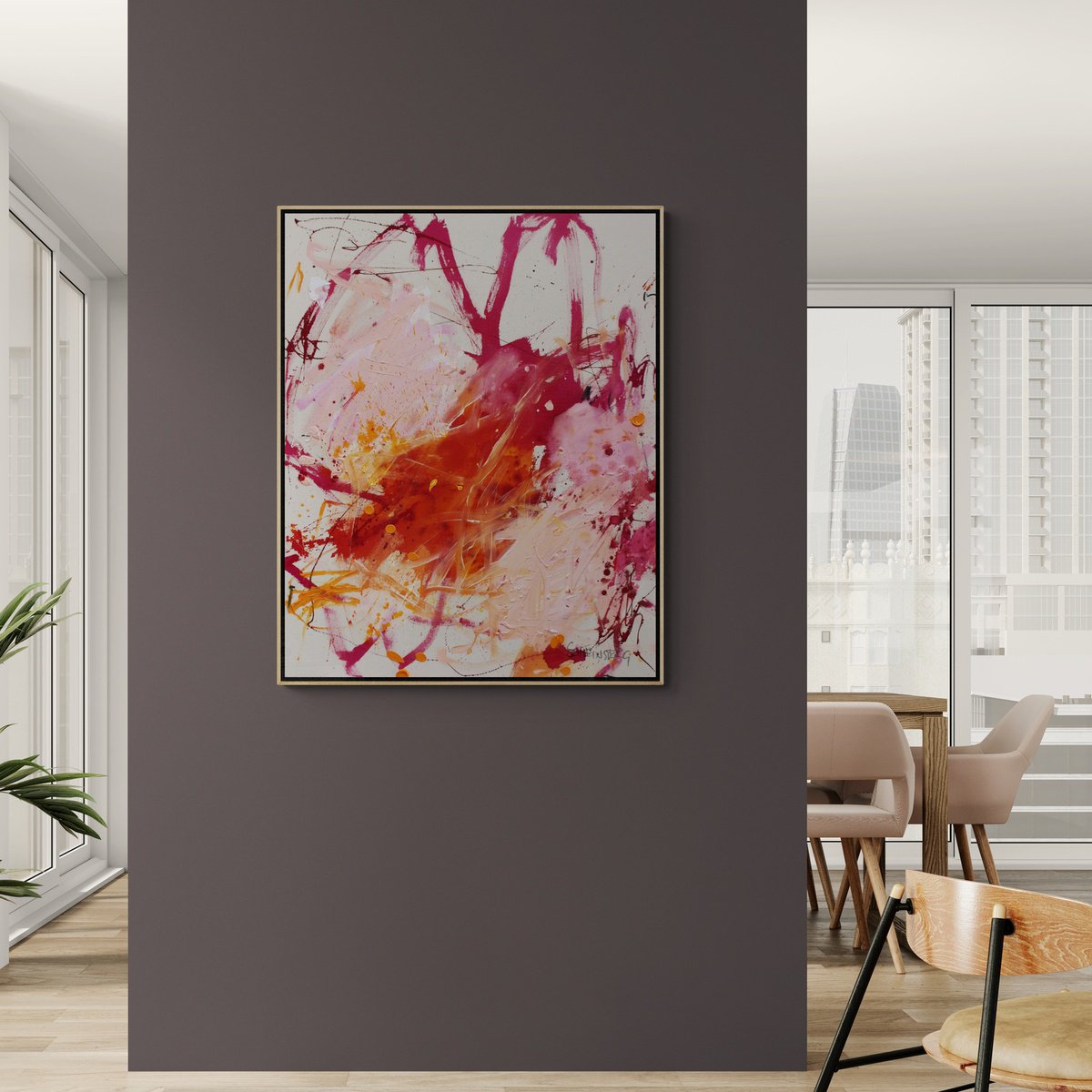 Expressive Abstract Painting By Daniela Schweinsberg, 31 X 39, Pink Is The New Black 6, Original Artwork