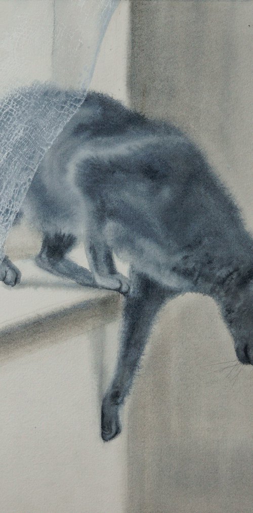 Russian Blue cat - Smoky Cat - by Olga Beliaeva Watercolour