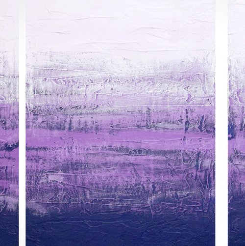 Purple Triptych abstraction impasto by Stuart Wright