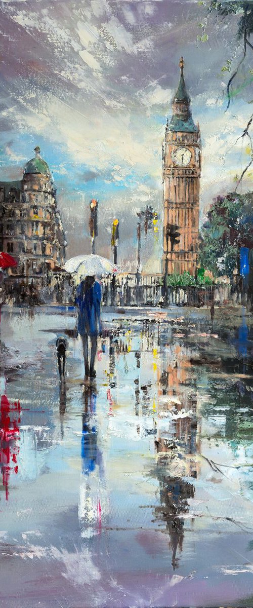 'LONDON REFLECTIONS' ORIGINAL OIL PAINTING ON CANVAS READY TO HANG by Ewa Czarniecka