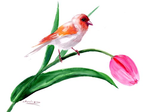 Canary Bird and Tulip Flower by Suren Nersisyan