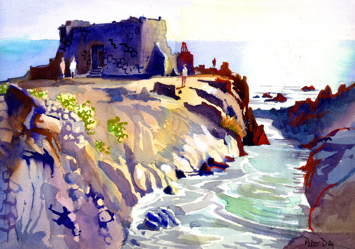 Impressionistic Landscape Watercolour By Peter Day, 17 X 13", Old Saltworks La Palma, Original Artwork