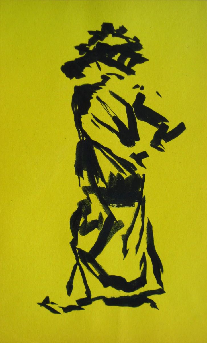 Expressive Portrait Ink Drawing By Aleksandar Basic, 8 X 13, Hips, Original Artwork