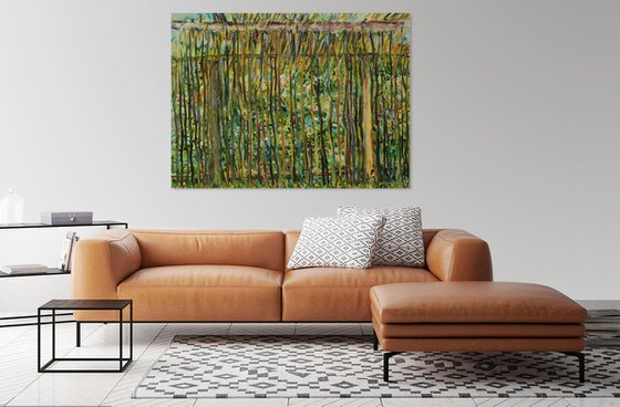 SUMMER GARDEN - Landscape art, original oil painting, large size, interior art