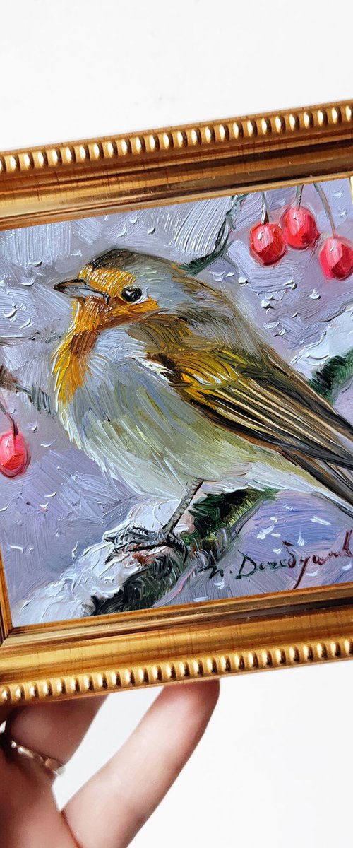 Robin bird painting by Nataly Derevyanko