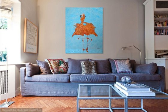 Tango - contemporary impressionist, flamingo dance, seascape, bold impasto texturized painting