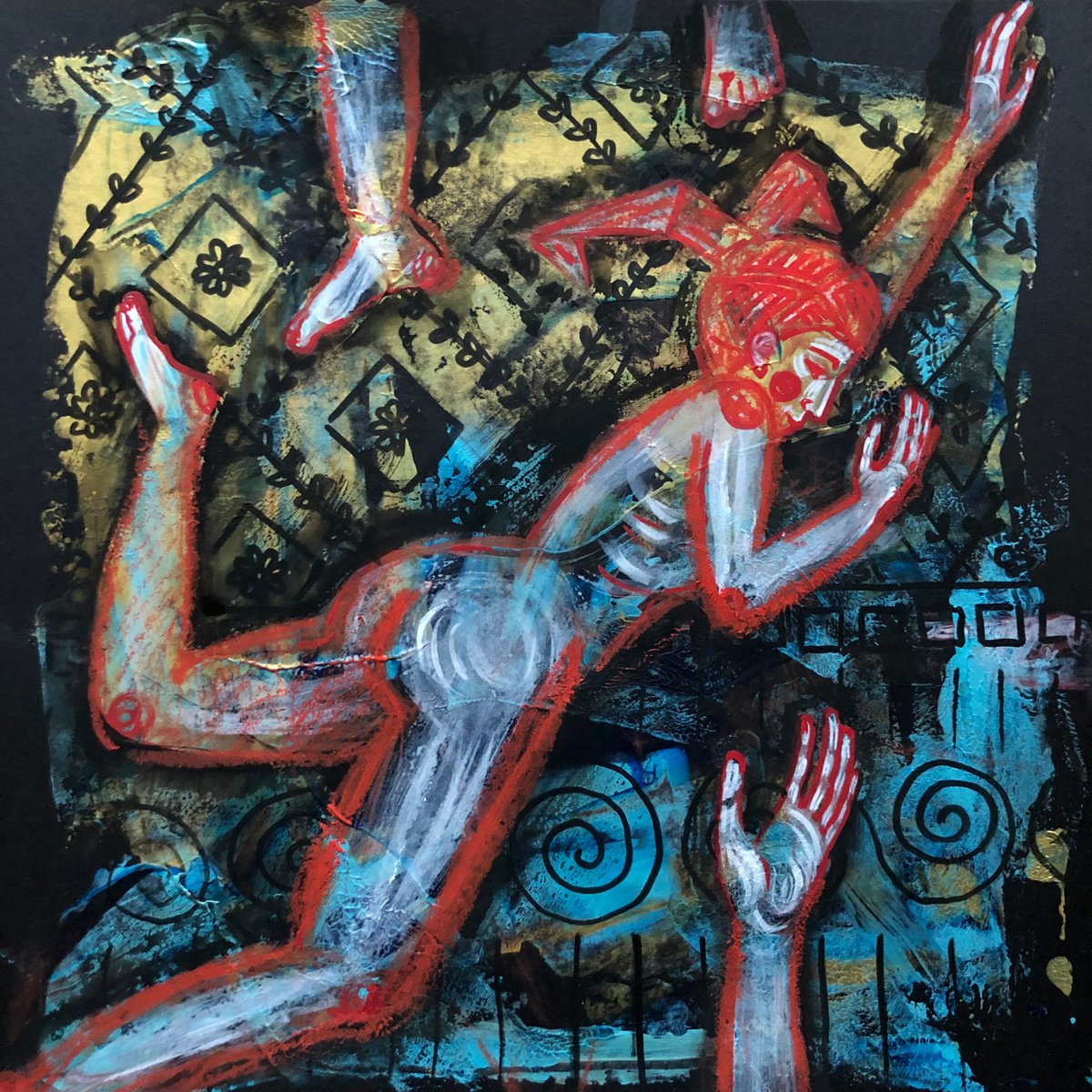 Abstract Portrait Acrylic Painting By Yuliia Chaika, 11 X 11", - Sleep Matrix” Small Acrylic, Original Artwork