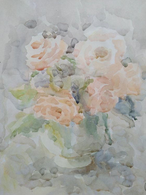 Bouquet of roses. Original watercolour painting.
