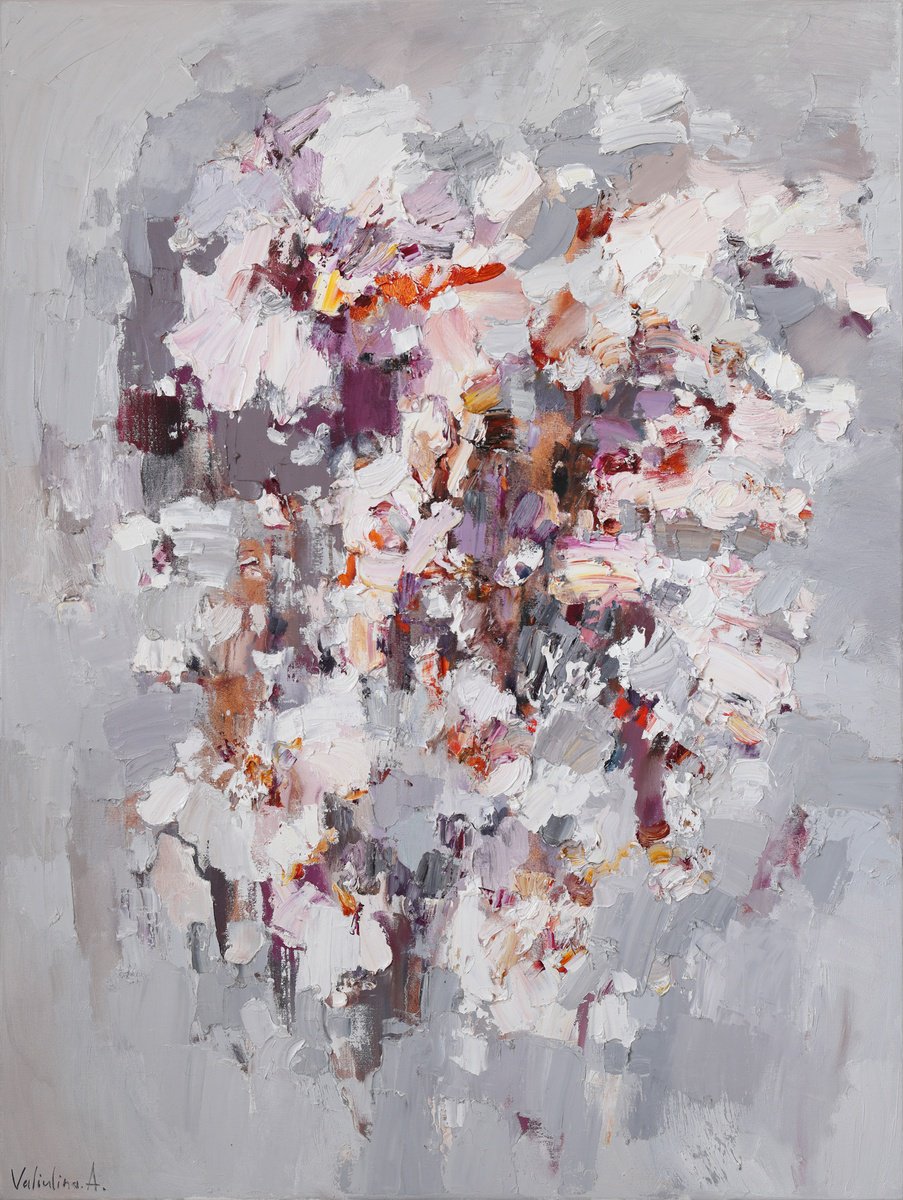 Abstract Oil Painting By Anastasiia Valiulina, 35 X 47, White Abstraction, Original Artwork