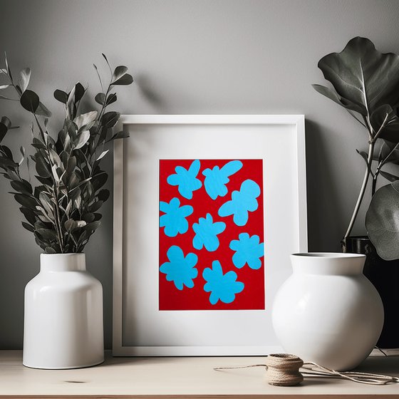 Blue Flower on Red Background