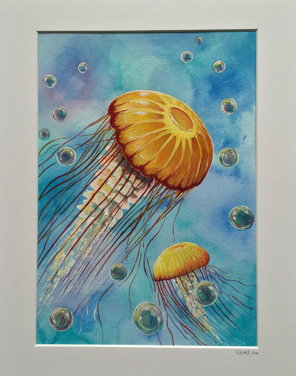  Under The Waves (Jellyfish) By Karen Elaine Evans, 11 X 14, Artwork For Sale On Artfinder