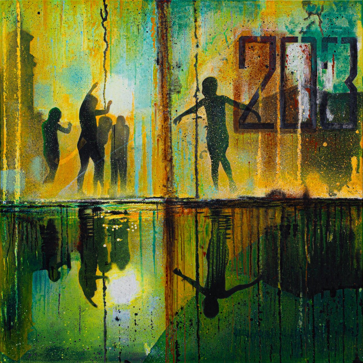 Expressive Cityscapes Painting By Db Waterman, 43 X 43, Sweltering Sun, Original Artwork