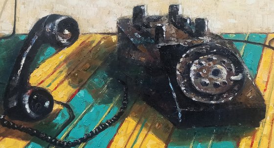 Retro - old telephone (40x60cm, oil painting, ready to hang)