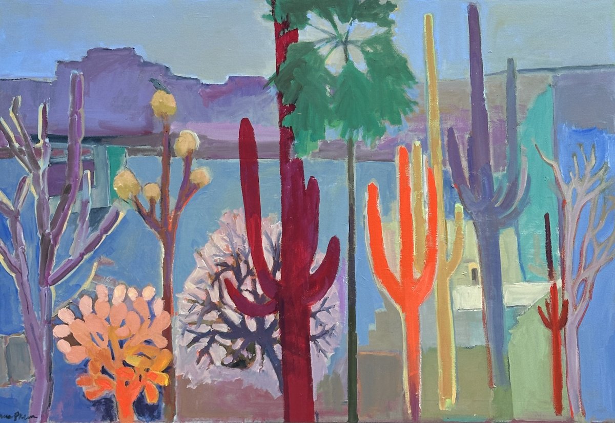 Expressive Abstract Oil Painting By Arun Prem, 32 X 22, Together In The Desert, Original Artwork