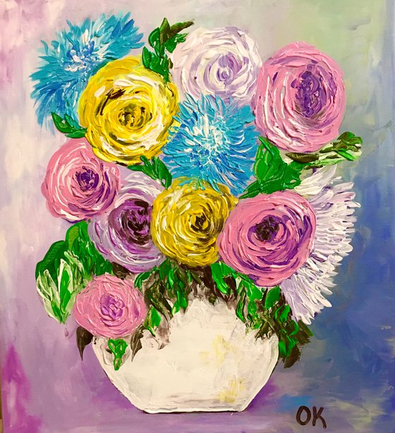 BOUQUET OF ROSES #6 palette knife Still life  flowers Dutch style office home decor gift