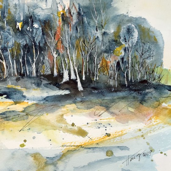 Deep forest - original watercolor and ink painting