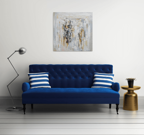 White Abstract Painting - 90 x 90 cm - Original oil painting