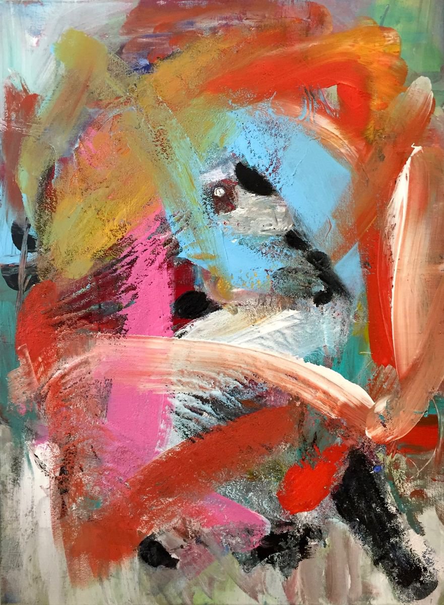 Expressive Animal Acrylic Painting By Christel Haag, 24 X 31, Birdy, Original Artwork