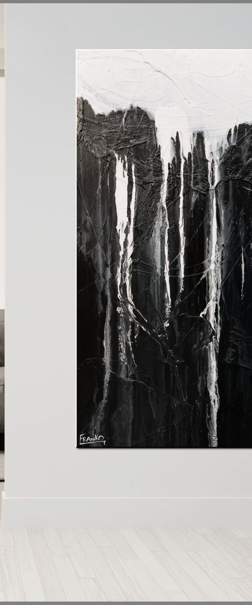 Wild Black Jellyfish 140cm x 100cm Black White Textured Abstract Art by Franko