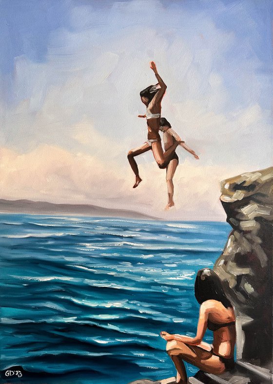 Summer Diving - Swimmers Jumping in Ocean