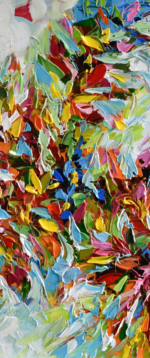 Flower burst - Original Abstract Floral Painting, Palette knife Art, Textured Wall Art Canvas by Olga Tkachyk