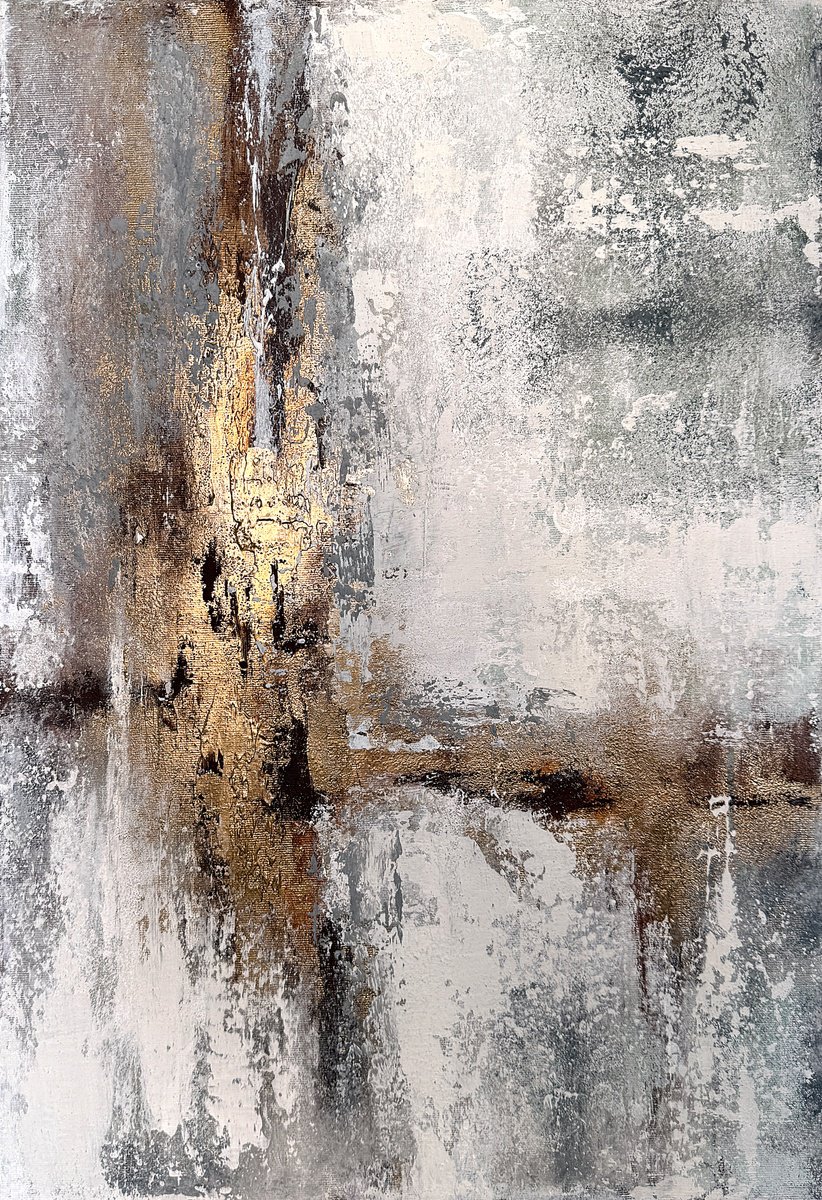 Expressive Abstract Acrylic Painting By Tatiana Malinovscaia, 16 X 24", Golden Veil, Original Artwork