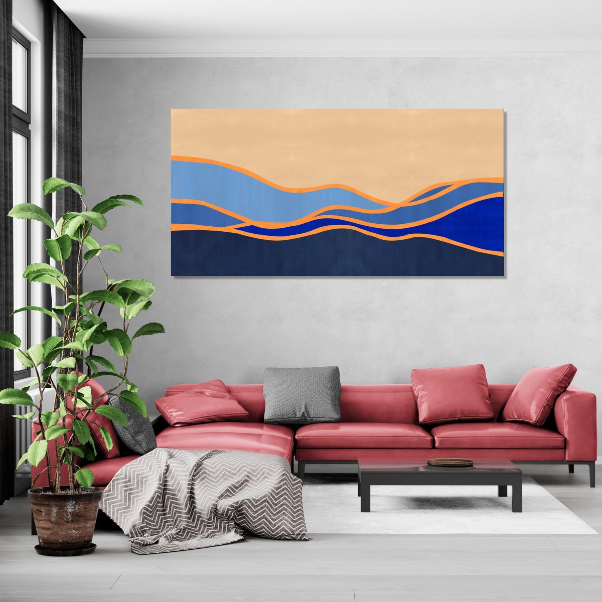 Abstract Landscape Acrylic Painting By Marina Krylova, 63 X 31", Mystic Landscape #38, Original Artwork