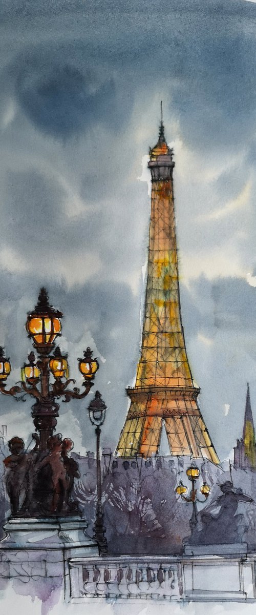 Paris Eiffel Tower by Olga Beliaeva Watercolour