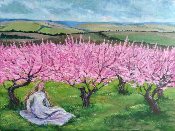 Among the blooming peach trees