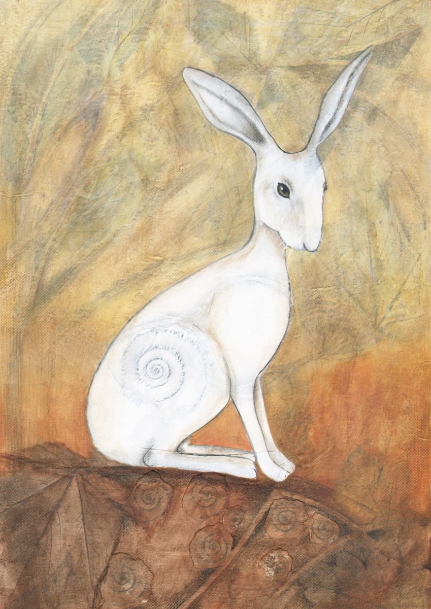 White Hare at Sunset by Maria Forrester