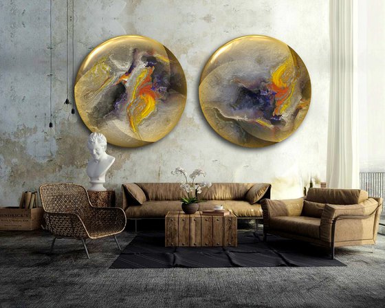 Mundos/XL large circular diptych, set of 2