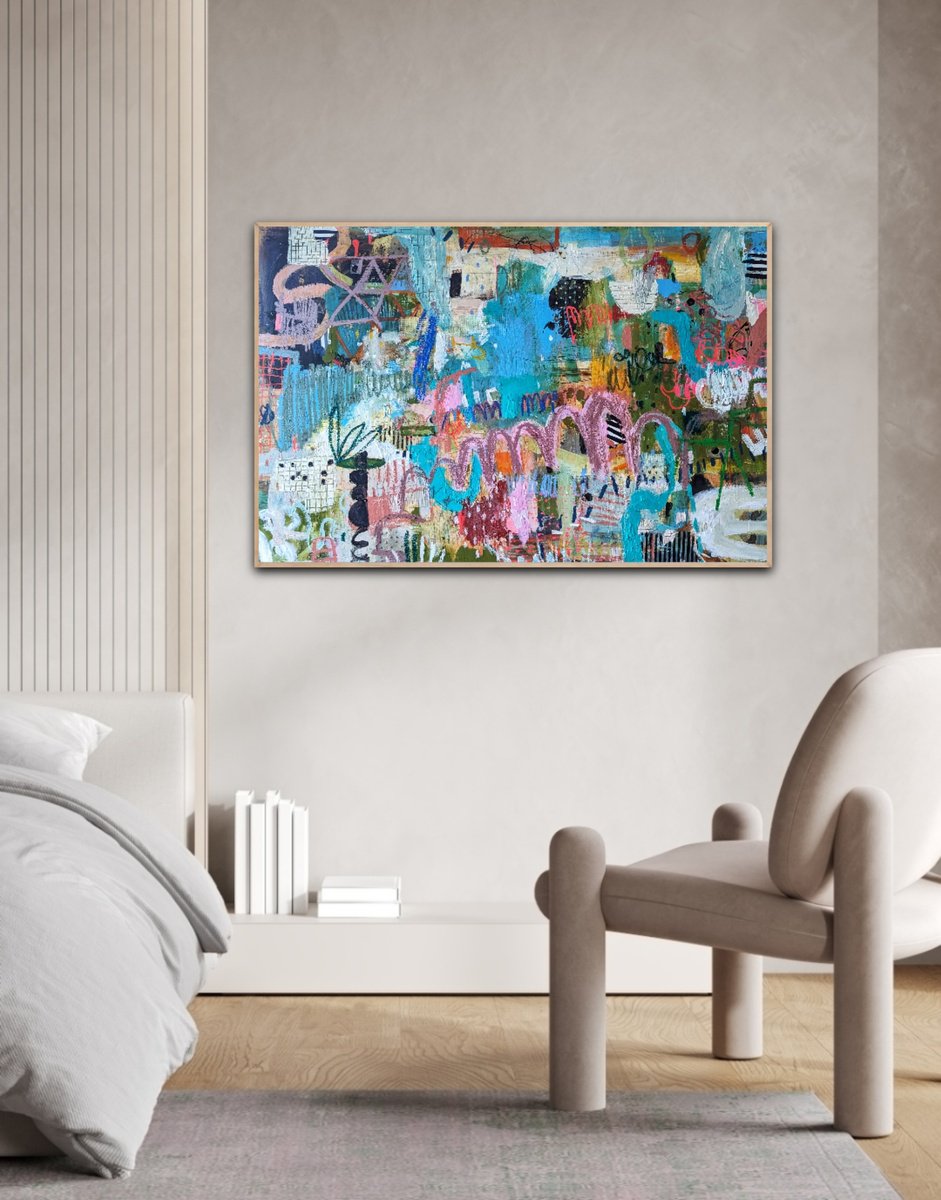 Abstract Painting By Jenny Furman, 47 X 31, Take A Look Around, Original Artwork
