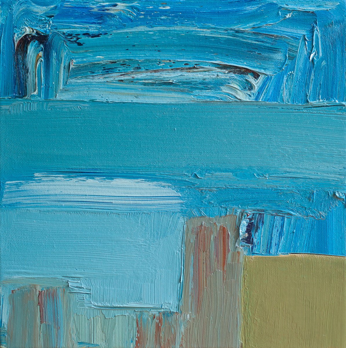 Abstract Landscape Oil Painting By Thomas Hjelm, 13 X 13", The Breakwater, Original Artwork