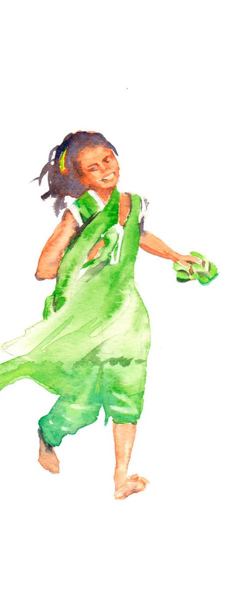 Girl Running, Original watercolour painting by Anjana Cawdell