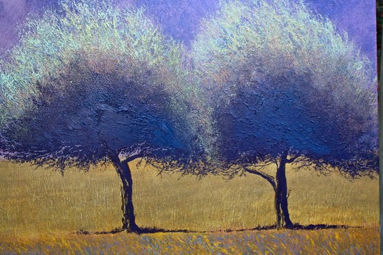 2 Trees Intense 5 Large Painting approx 30"x40"