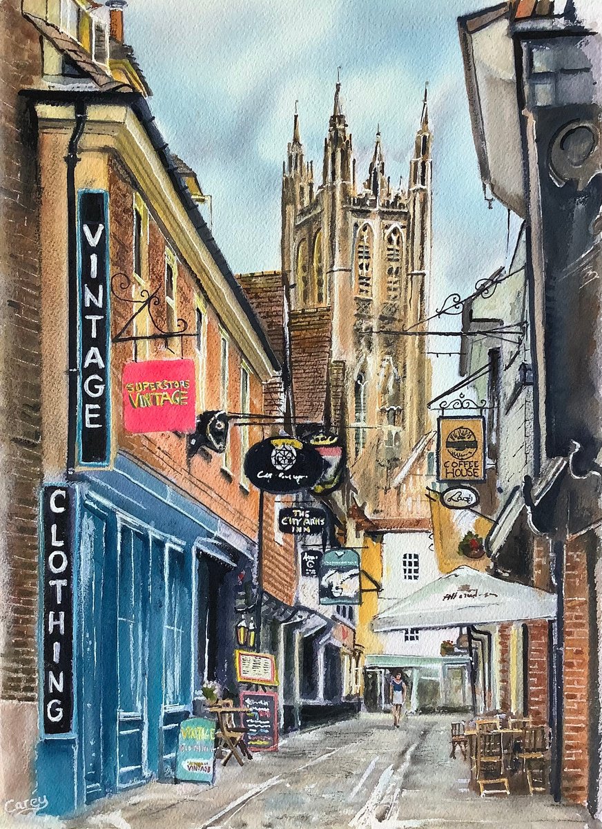 Impressionistic Cityscapes Watercolour By Darren Carey, 11 X 15, Butchery Lane, Canterbury, Original Artwork
