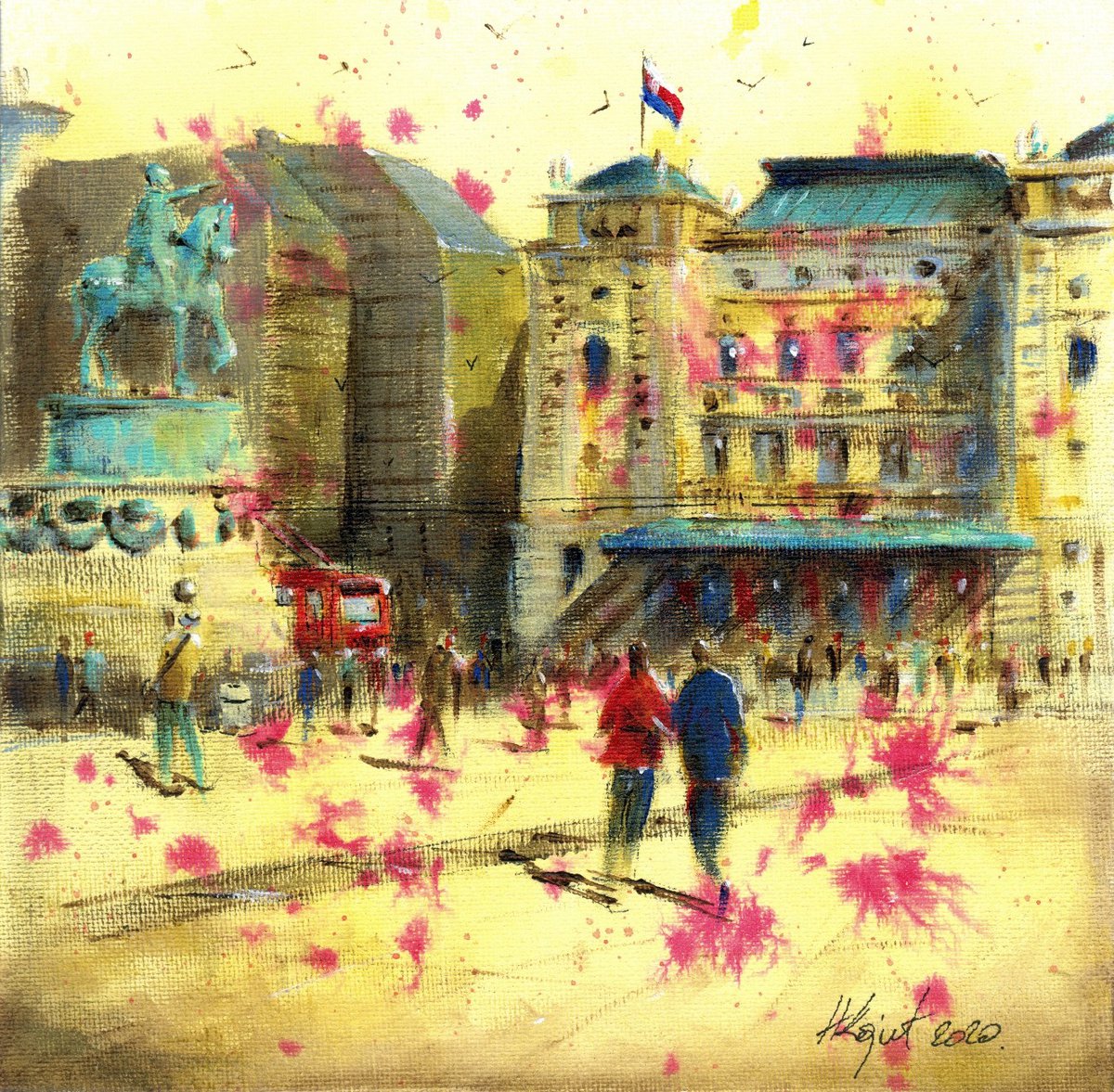Scars of Republic Square Belgrade 20x20cm 2020 by Nenad Kojic watercolorist