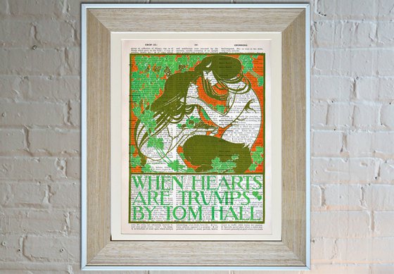 When Hearts Are Trumps - Collage Art Print on Large Real English Dictionary Vintage Book Page