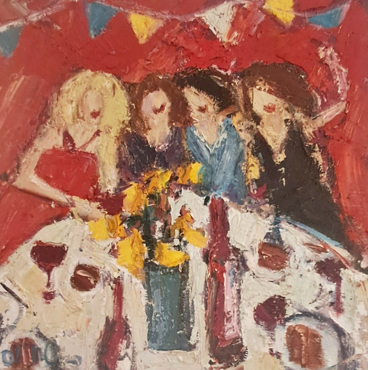 Expressive Portrait Oil Painting By Deborah Donnelly, 31 X 31, Friends, Original Artwork